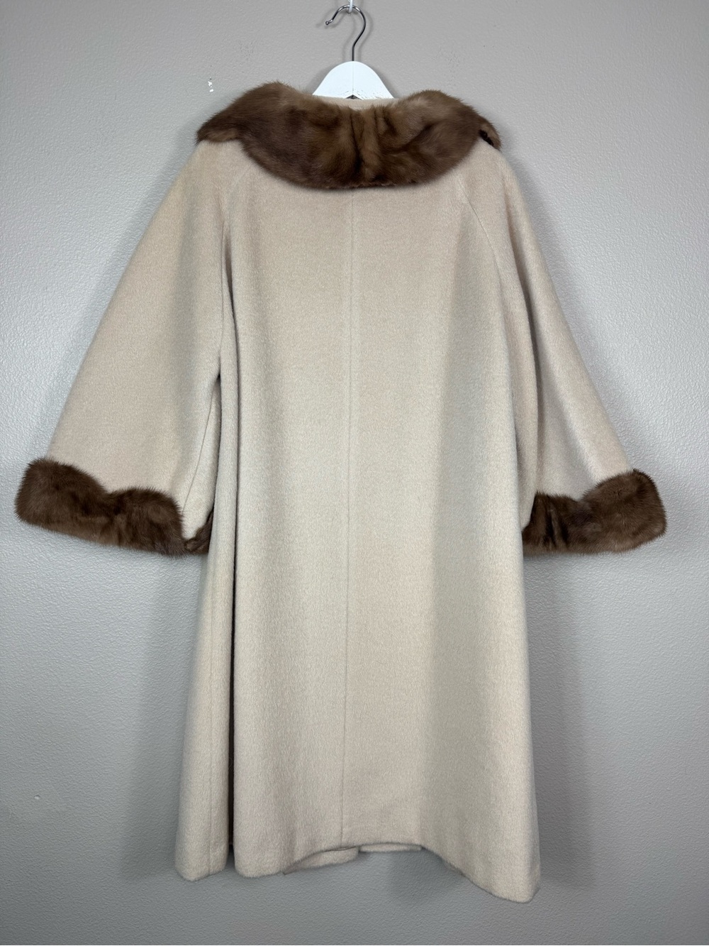 Forstmann tan Wool Penny Lane Coat Real Mink Fur Trim - Picture 9 of 16